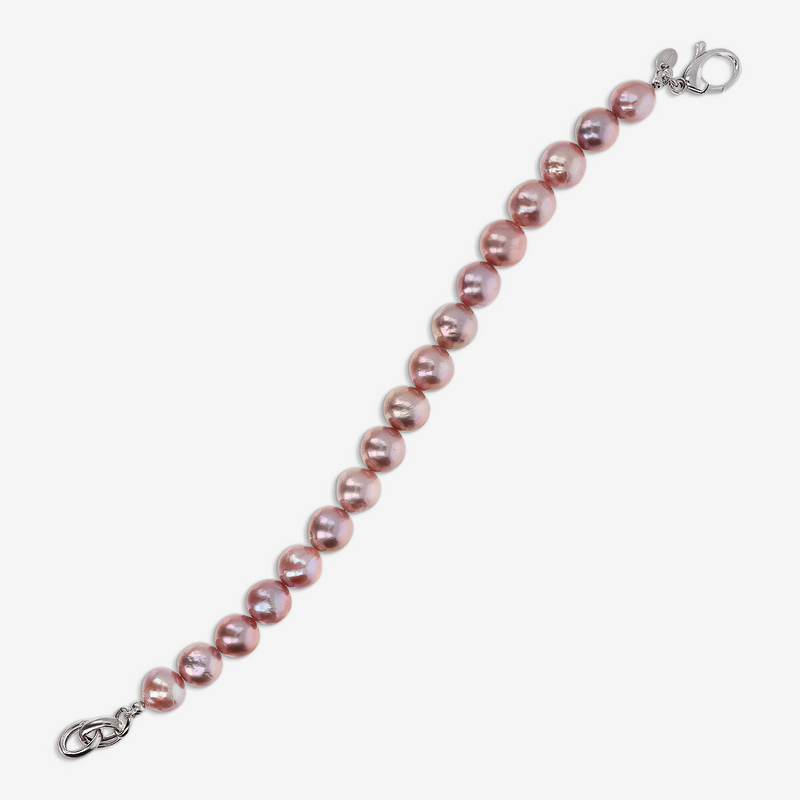 Bracciale in Argento 925 placcato Oro Bianco 18Kt con Perle Ming Malva d'Acqua Dolce Ø 9/10 mm