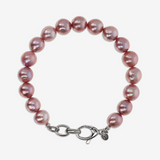 Bracciale in Argento 925 placcato Oro Bianco 18Kt con Perle Ming Malva d'Acqua Dolce Ø 9/10 mm