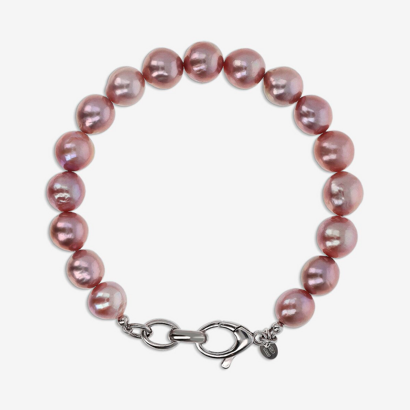 Bracciale in Argento 925 placcato Oro Bianco 18Kt con Perle Ming Malva d'Acqua Dolce Ø 9/10 mm