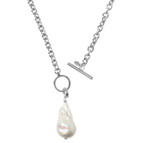 Rolo Chain Choker Necklace with Pendant with White Freshwater Scaramazza Pearl