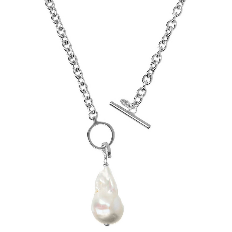 Rolo Chain Choker Necklace with Pendant with White Freshwater Scaramazza Pearl