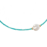 Choker Necklace with Blue Stone and White Freshwater Baroque Pearl Ø 13 mm in 18Kt Yellow Gold Plated 925 Silver