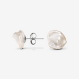 Orecchini a Bottone in Argento 925 placcato Oro 18Kt con Perle Keshi Bianche d'Acqua Dolce Ø 10 mm