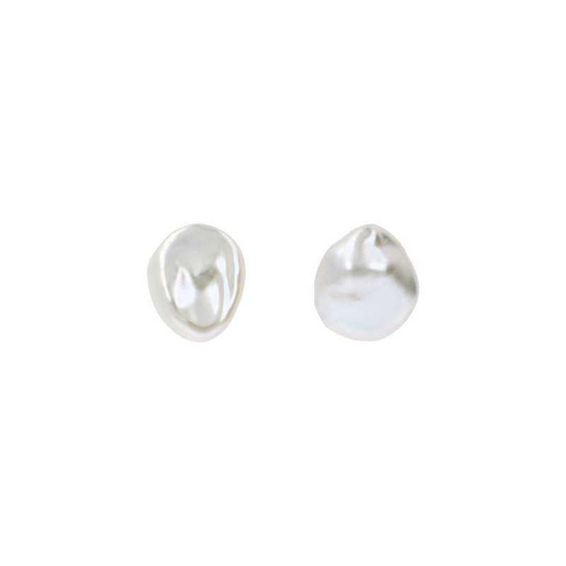 Stud Earrings with White Freshwater Keshi Pearls Ø 10 mm in 18Kt Yellow Gold Plated 925 Silver