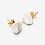 Orecchini a Bottone in Argento 925 placcato Oro 18Kt con Perle Keshi Bianche d'Acqua Dolce Ø 10 mm