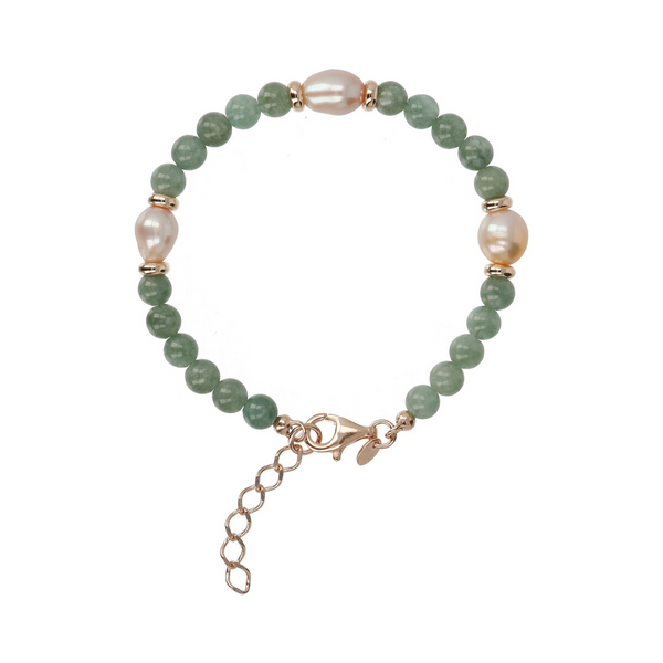 Bracelet avec Quartzite Verte et Perles baroques d'eau douce roses Ø 8/9 mm