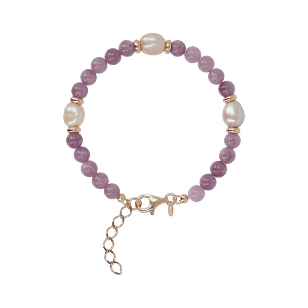 Bracelet avec Quartzite Violette et Perles baroques d'eau douce roses Ø 8/9 mm