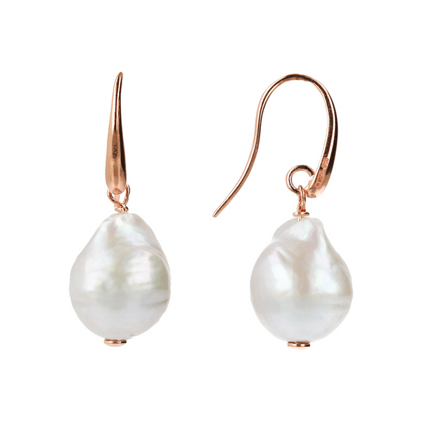Pendant Earrings with White Freshwater Scaramazza Pearl Ø 17/18 mm in 18Kt Rose Gold Plated 925 Silver