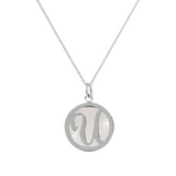 Necklace with White Mother-of-Pearl Pendant and White Gold Plated Initial
