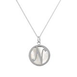 Necklace with White Mother-of-Pearl Pendant and White Gold Plated Initial