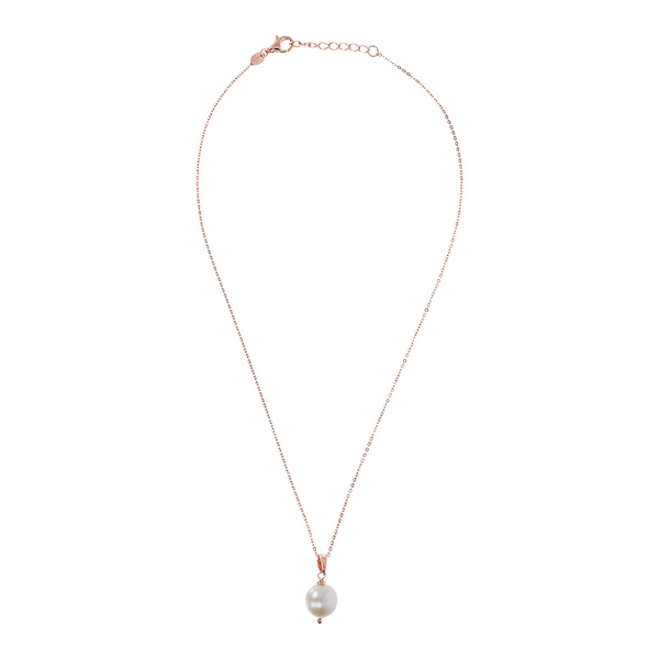 Rose Gold Plated Necklace with White Freshwater Ming Pearl Pendant Ø 12/13 mm