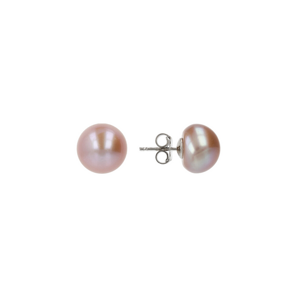 Pink Button Earrings with Freshwater Pearls Ø 12/13 mm