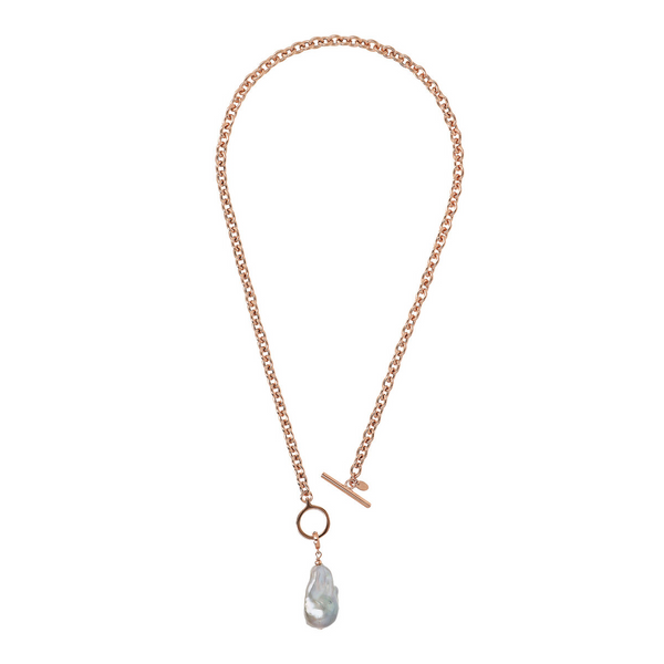 Collier et pendentif chaîne Rolo avec perle Scaramazza grise d'eau douce