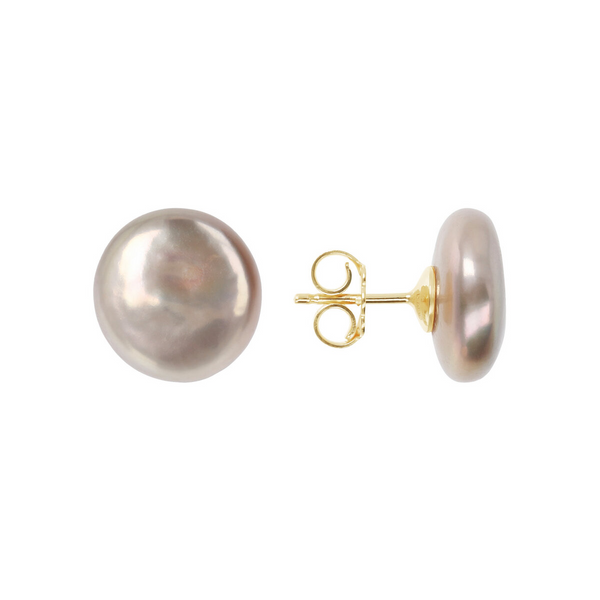 Stud Earrings with Multicolor Freshwater Coin Pearls Ø 13/14 mm in 18Kt Yellow Gold Plated 925 Silver