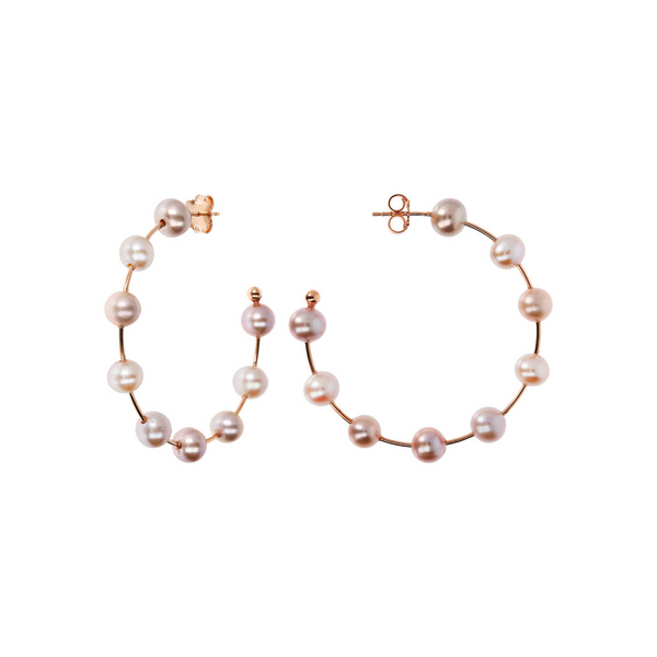Hoop Earrings with Multicolor Freshwater Pearls Ø 6/6.5 mm in 18Kt Rose Gold Plated 925 Silver