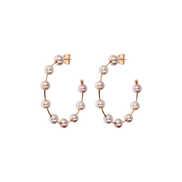 Boucles d'oreilles créoles avec perles d'eau douce multicolores Ø 6/6,5 mm en argent 925 plaqué or rose 18 carats
