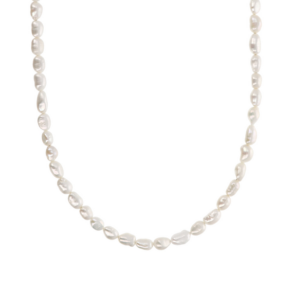 Choker Necklace with White Freshwater Nugget Pearls Ø 6/7 mm in 18Kt White Gold Plated 925 Silver