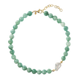 Choker Necklace with Green Quartzite and White Freshwater Scaramazza Pearl Ø 14/14.5 mm in 18Kt Yellow Gold Plated 925 Silver
