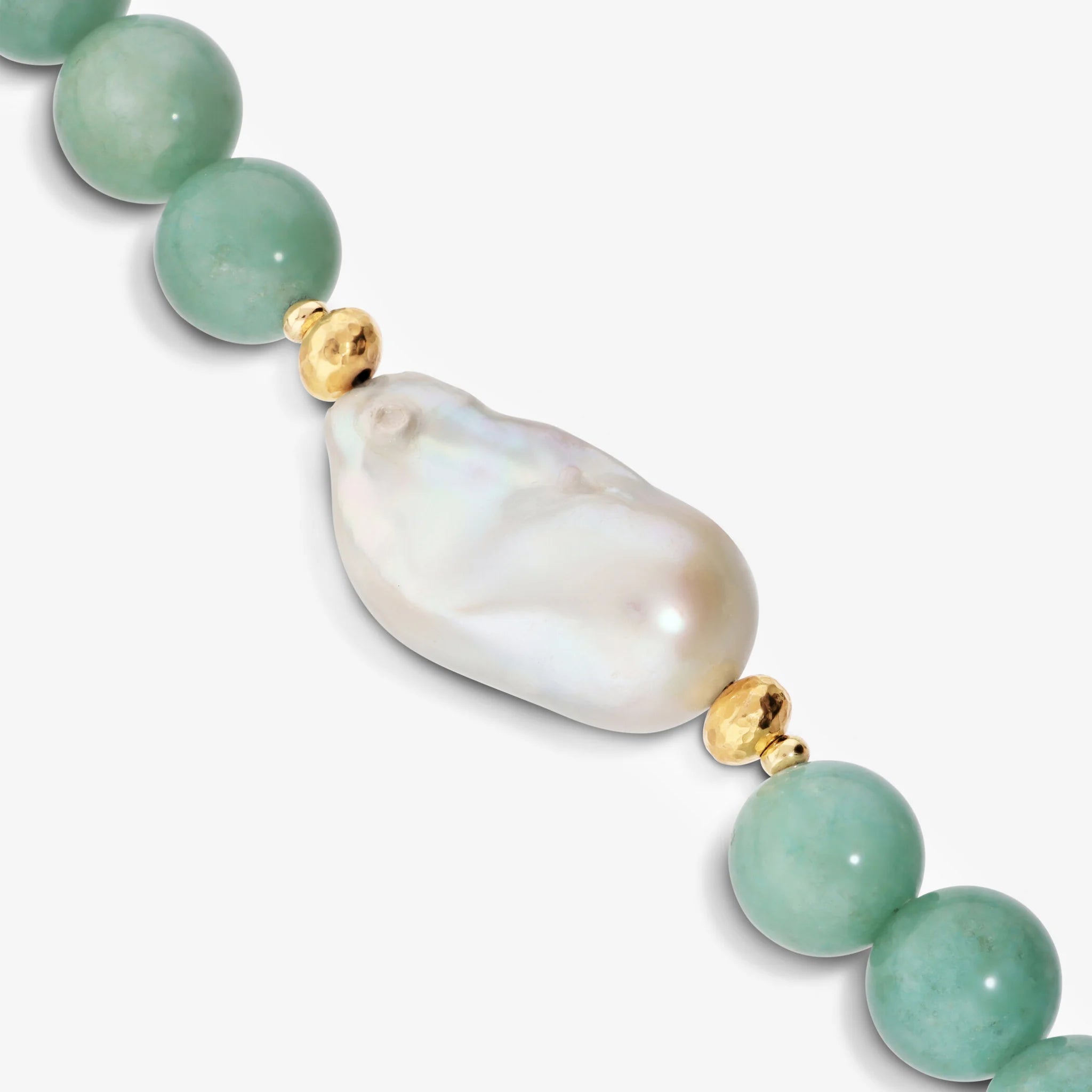 925 Sterling Silver 18Kt Yellow Gold Plated Necklace with Green Quartzite and White Freshwater Scaramazza Pearl Ø 14/14.5 mm