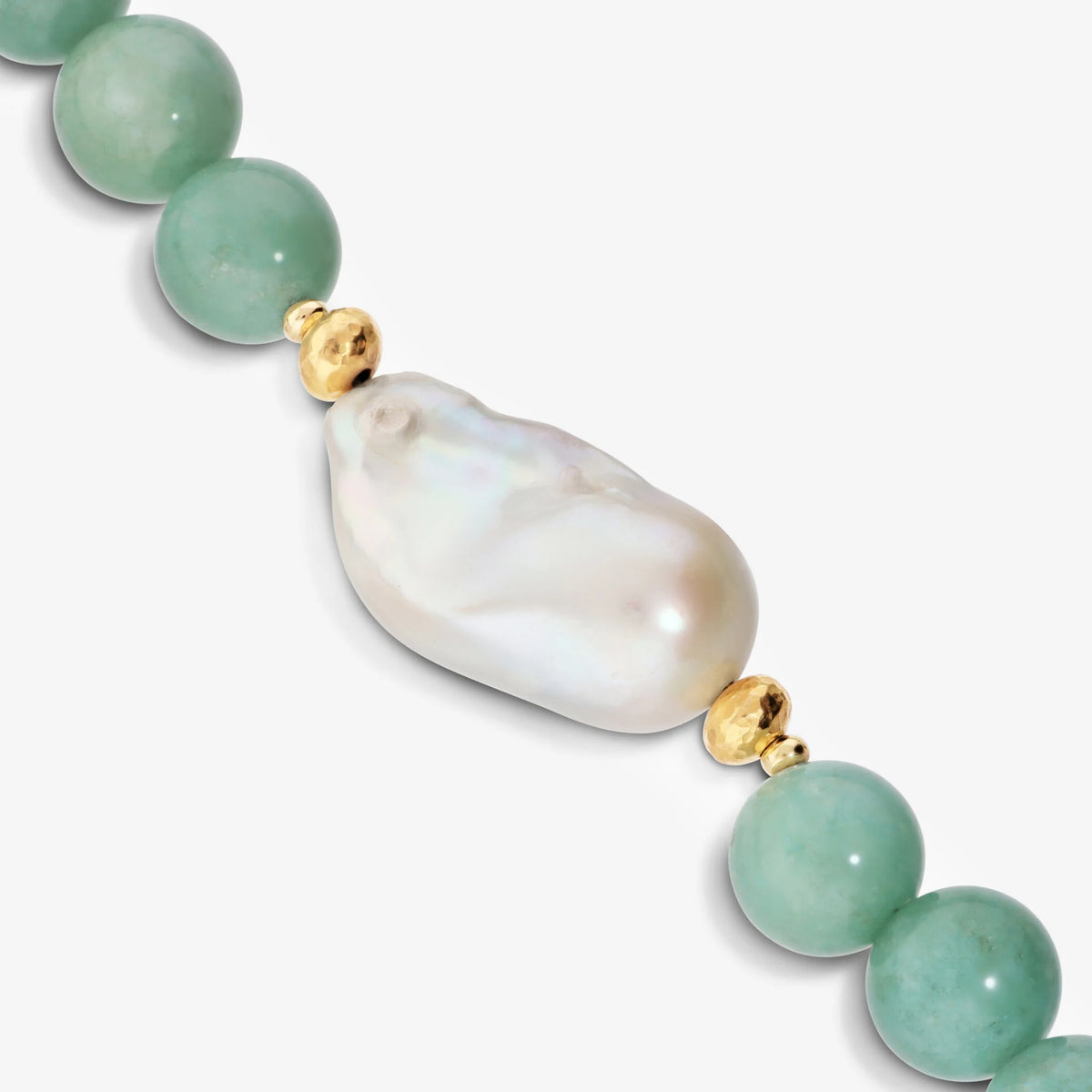 925 Sterling Silver 18Kt Yellow Gold Plated Necklace with Green Quartzite and White Freshwater Scaramazza Pearl Ø 14/14.5 mm