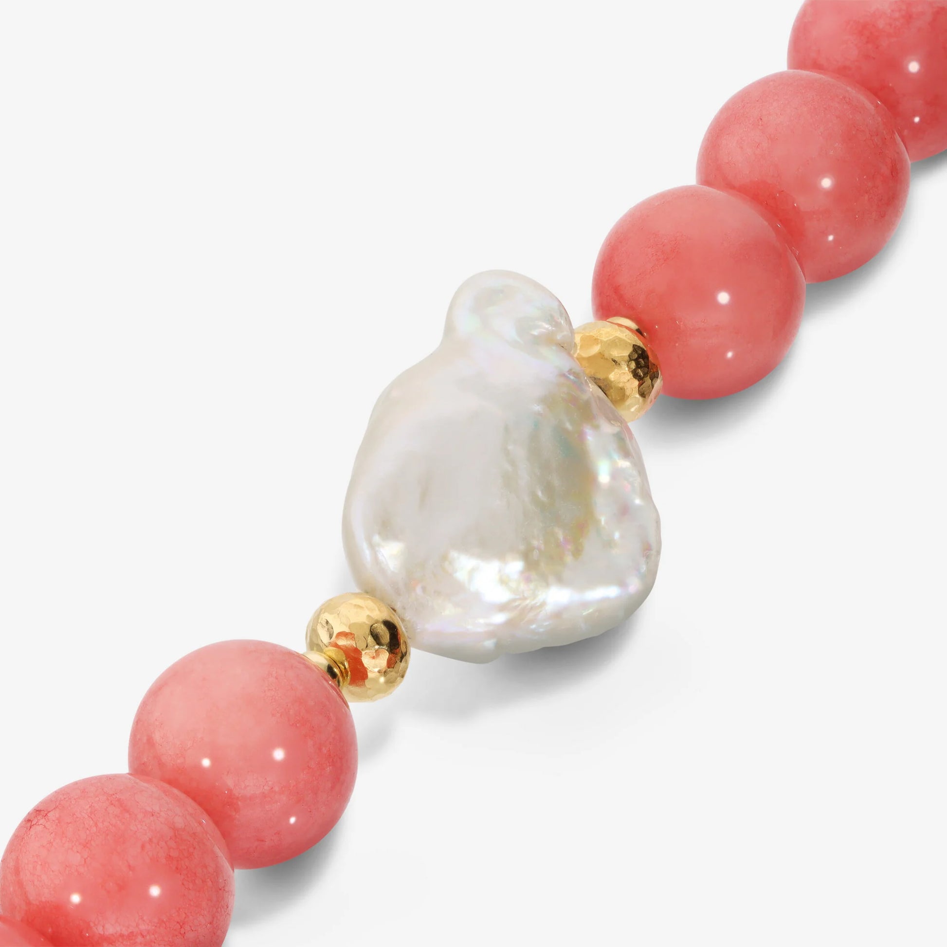 925 Sterling Silver 18Kt Yellow Gold Plated Necklace with Rose Quartzite and White Freshwater Scaramazza Pearl Ø 14/14.5 mm
