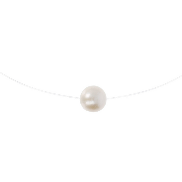 Collier ras du cou 'Ghost' avec perle d'eau douce Ming blanche Ø 11/13 mm en argent 925 plaqué or blanc 18 carats