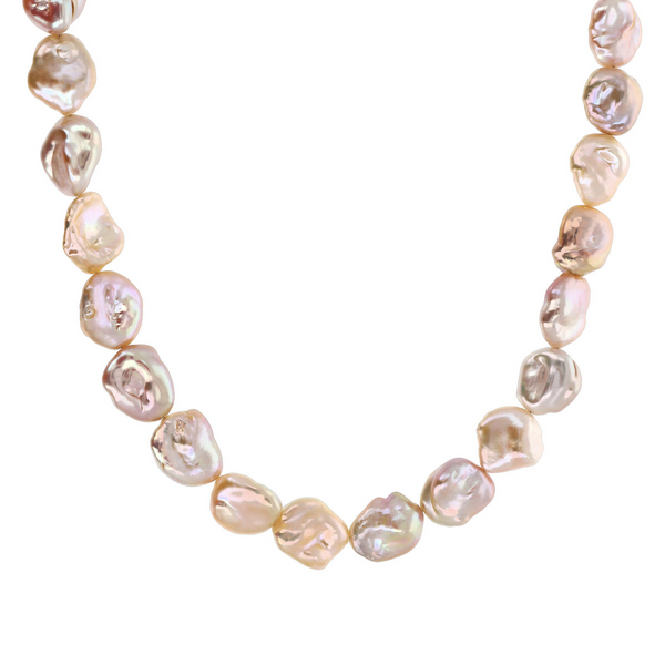 Collier ras du cou avec perles Keshi d'eau douce multicolores Ø 12/13 mm en argent 925 plaqué or blanc 18 carats