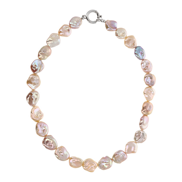 Choker Necklace with Multicolor Freshwater Keshi Pearls Ø 12/13 mm in 18Kt White Gold Plated 925 Silver