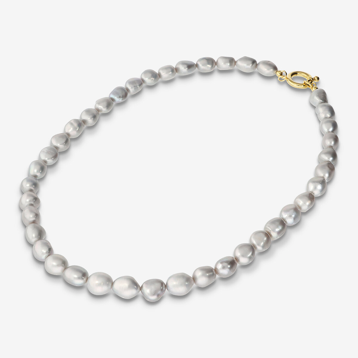 Collana Girocollo in Argento 925 placcato Oro Giallo 18Kt con Perle a Pepita Grigie d'Acqua Dolce Ø 8/9 mm