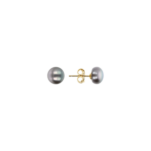 Earrings with Grey Freshwater Pearl Buttons Ø 8/9 mm in 18Kt Yellow Gold Plated 925 Silver
