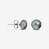 Earrings with Grey Freshwater Pearl Buttons Ø 8/9 mm in 18Kt White Gold Plated 925 Silver