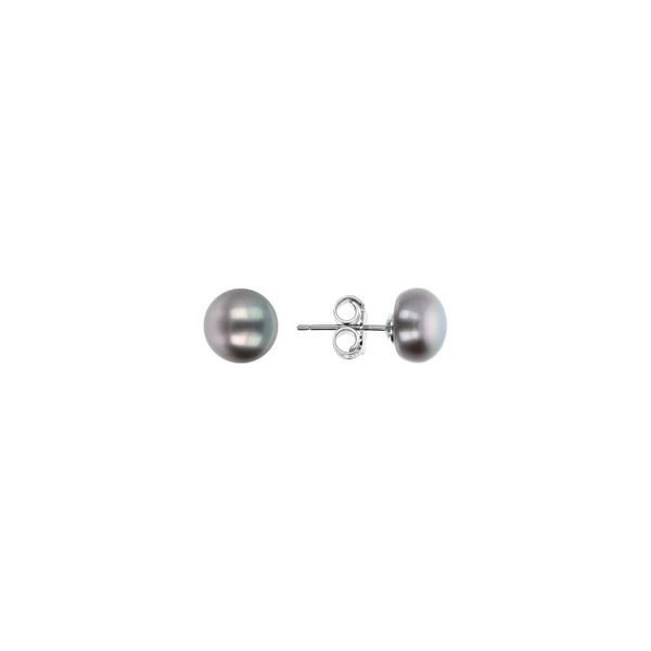 Earrings with Grey Freshwater Pearl Buttons Ø 8/9 mm in 18Kt White Gold Plated 925 Silver
