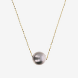 Collana in Argento 925 placcato Oro Giallo 18Kt con Perla Ming Grigia d'Acqua Dolce Ø 11/12 mm