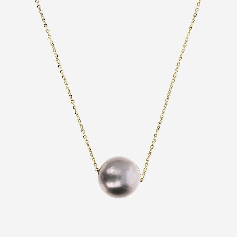 Collana in Argento 925 placcato Oro Giallo 18Kt con Perla Ming Grigia d'Acqua Dolce Ø 11/12 mm