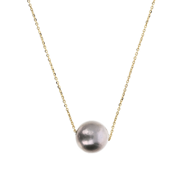 Halskette mit grauer Süßwasser-Ming-Perle Ø 11/12 mm aus 18 Karat Gelbgold vergoldetem 925er Silber