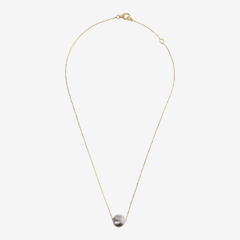 Collana in Argento 925 placcato Oro Giallo 18Kt con Perla Ming Grigia d'Acqua Dolce Ø 11/12 mm
