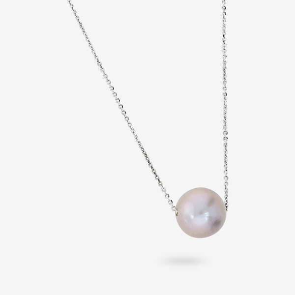 Necklace with Grey Freshwater Ming Pearl Ø 11/12 mm in 18Kt White Gold Plated 925 Silver