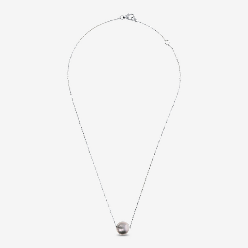 Collier avec Perle d'eau douce Ming grise Ø 11/12 mm en Argent 925 Doré à l'or fin 18ct 18Kt