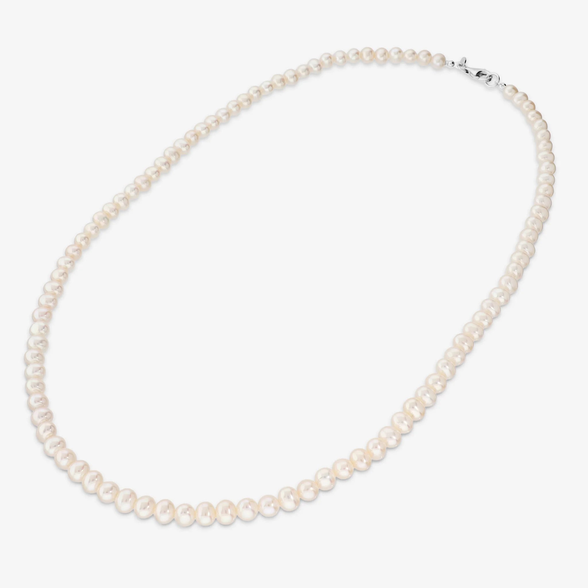 Sautoir en argent 925 plaqué or blanc 18Kt avec perles d'eau douce blanches Ø 6/6.5 mm