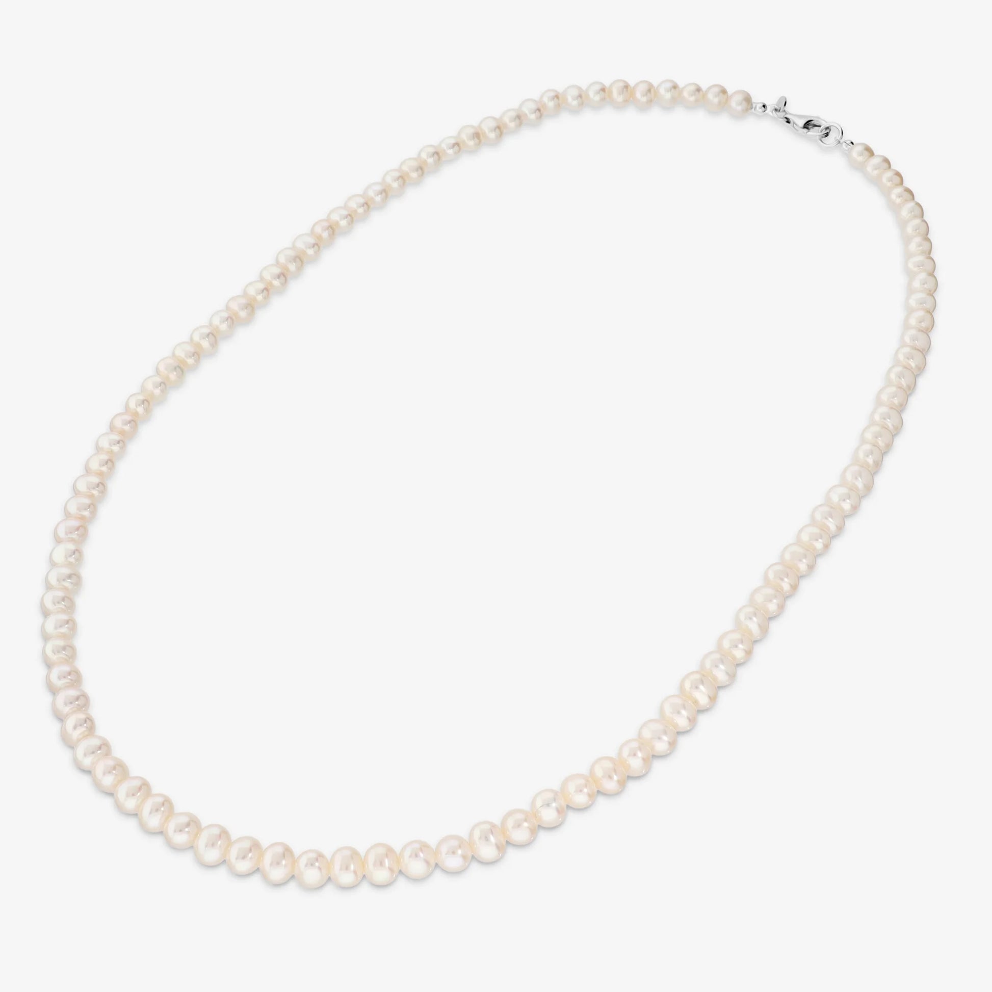 Sautoir en argent 925 plaqué or blanc 18Kt avec perles d'eau douce blanches Ø 6/6.5 mm