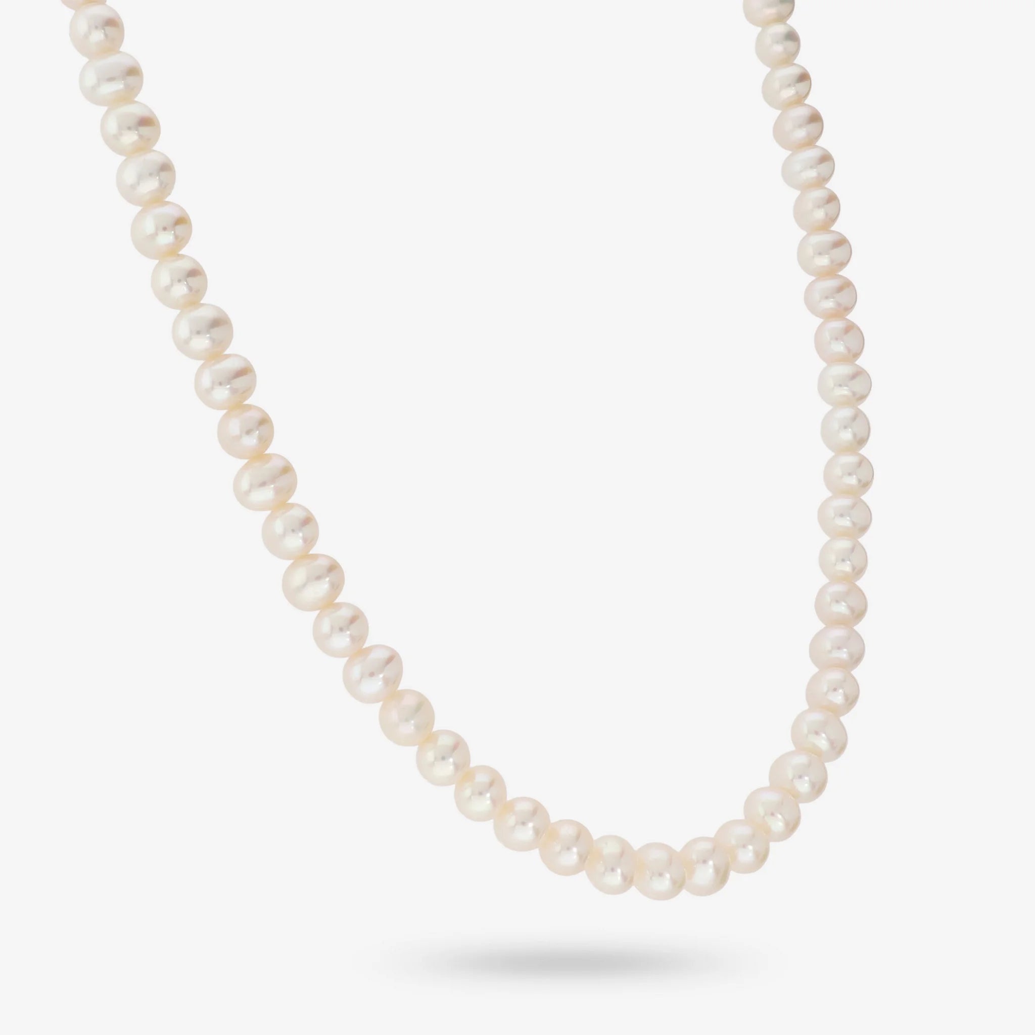 Long Necklace in 925 Sterling Silver 18Kt White Gold Plated with White Freshwater Pearls Ø 6/6.5 mm