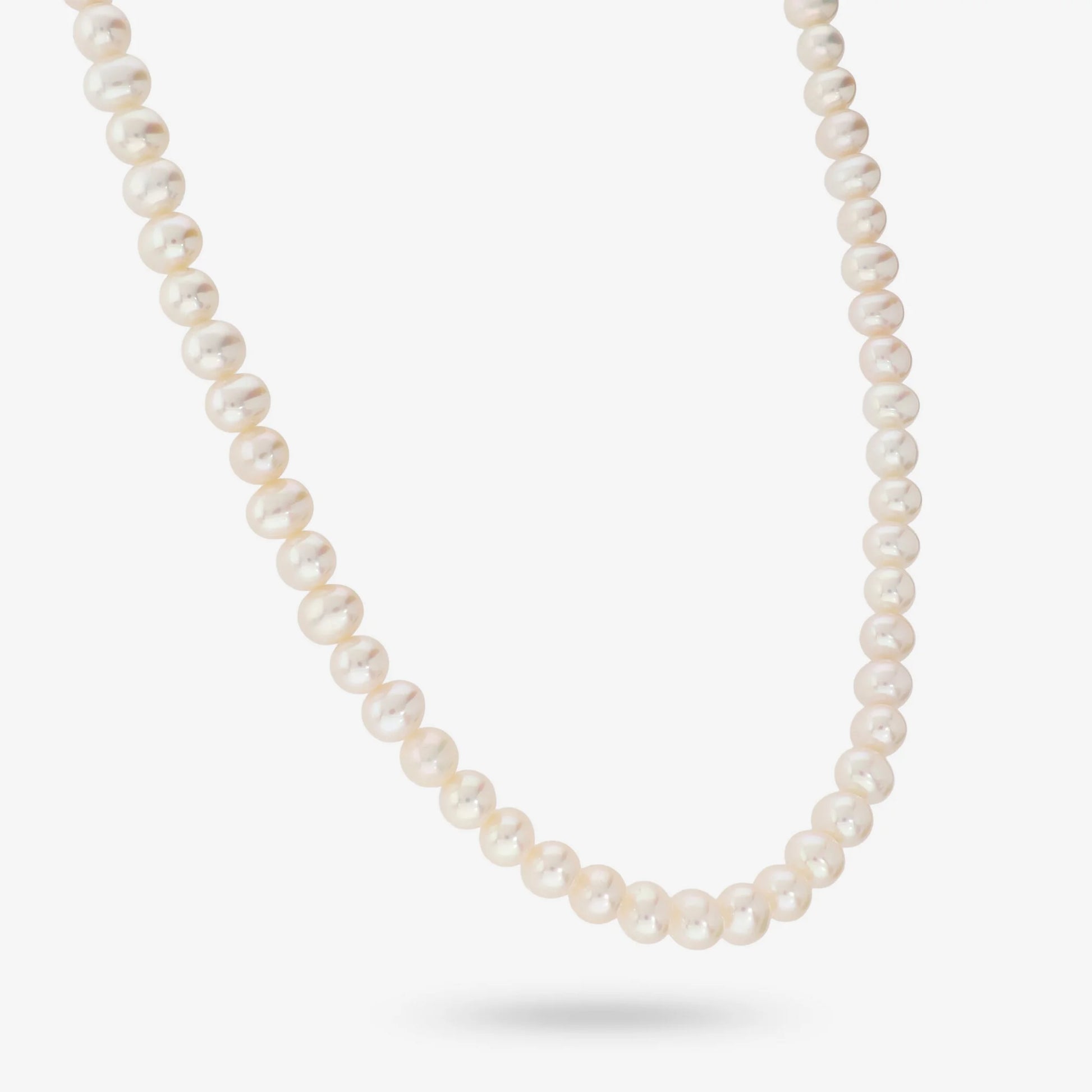 Sautoir en argent 925 plaqué or blanc 18Kt avec perles d'eau douce blanches Ø 6/6.5 mm