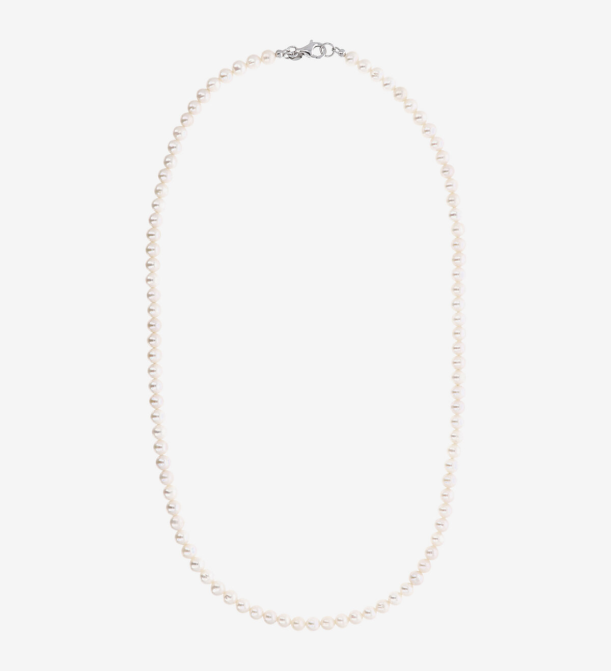 Collana Lunga in Argento 925 placcato Oro Bianco 18Kt con Perle Bianche d'Acqua Dolce Ø 6/6.5 mm