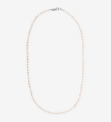 Long Necklace with White Freshwater Pearls Ø 6/6.5 mm in 18Kt White Gold Plated 925 Silver