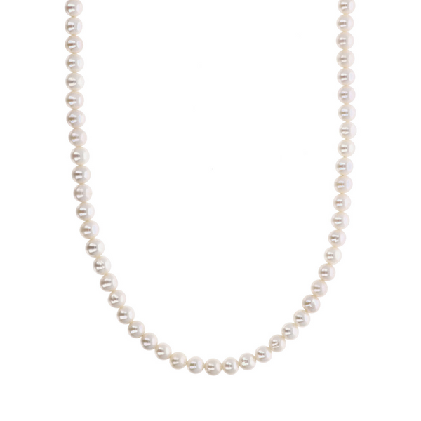 Long Necklace with White Freshwater Pearls Ø 6/6.5 mm in 18Kt White Gold Plated 925 Silver