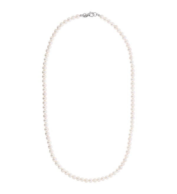 Sautoir avec Perles d'Eau Douce Blanches Ø 6/6,5 mm en Argent 925 Plaqué Or Blanc 18Kt