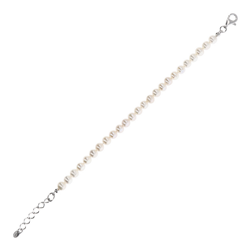 Bracelet with White Freshwater Pearls Ø 6/6.5 mm in 18Kt White Gold plated 925 Silver