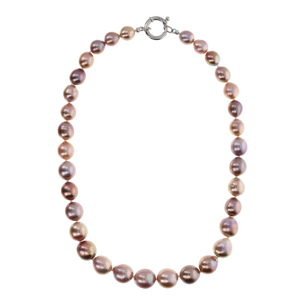 Graduated Choker Necklace with Multicolor Freshwater Ming Pearls Ø 9/12 mm in 18Kt White Gold Plated 925 Silver