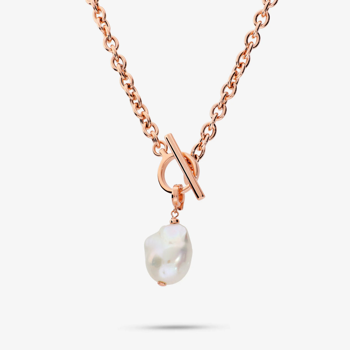 925 Sterling Silver 18Kt Rose Gold Plated Rolo Chain Necklace and Pendant with White Freshwater Scaramazza Pearl