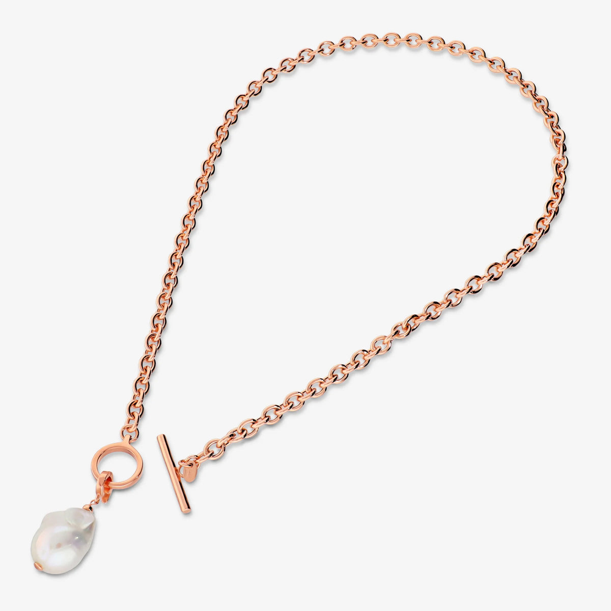 925 Sterling Silver 18Kt Rose Gold Plated Rolo Chain Necklace and Pendant with White Freshwater Scaramazza Pearl